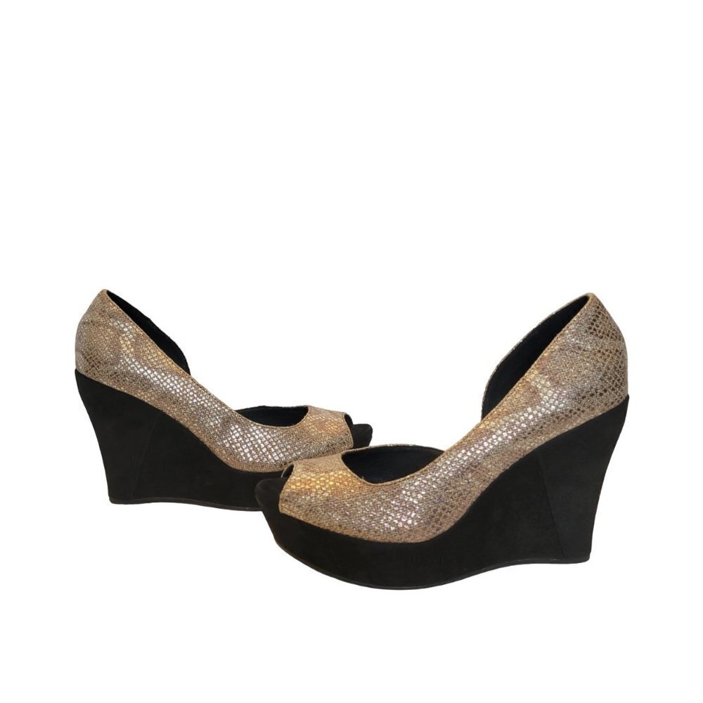 UGG Toura Metallic Peep Toe Snake Print Wedge Platform - Size 9.5